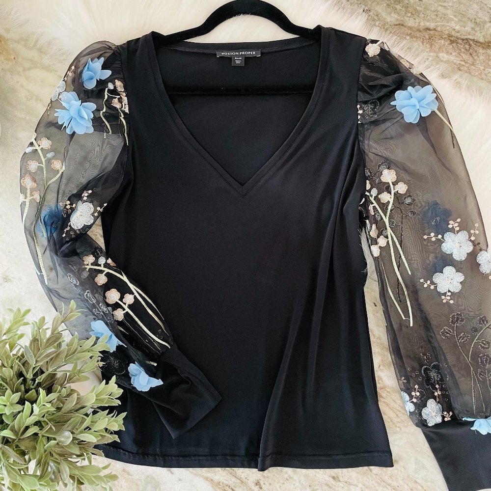 Boston Proper Organza Puff Sleeve Top